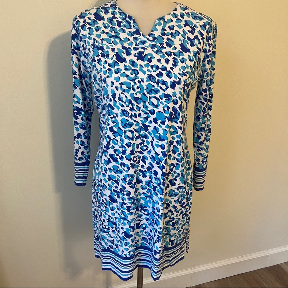 Coolibar UPF 50+ Blue Leopard Print Tunic Dress Medium